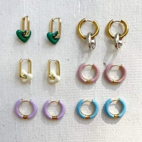 14k Gold Plated Blue Enamel Hoop Earrings - Picture 6 of 8